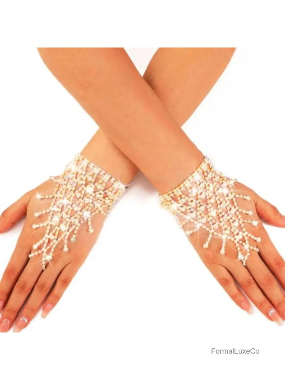 Rhinestone Glitter Fingerless Gloves for Wedding Bride Women